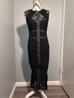 Sleeveless Black Maxi Dress with Lace & Sheer Hem